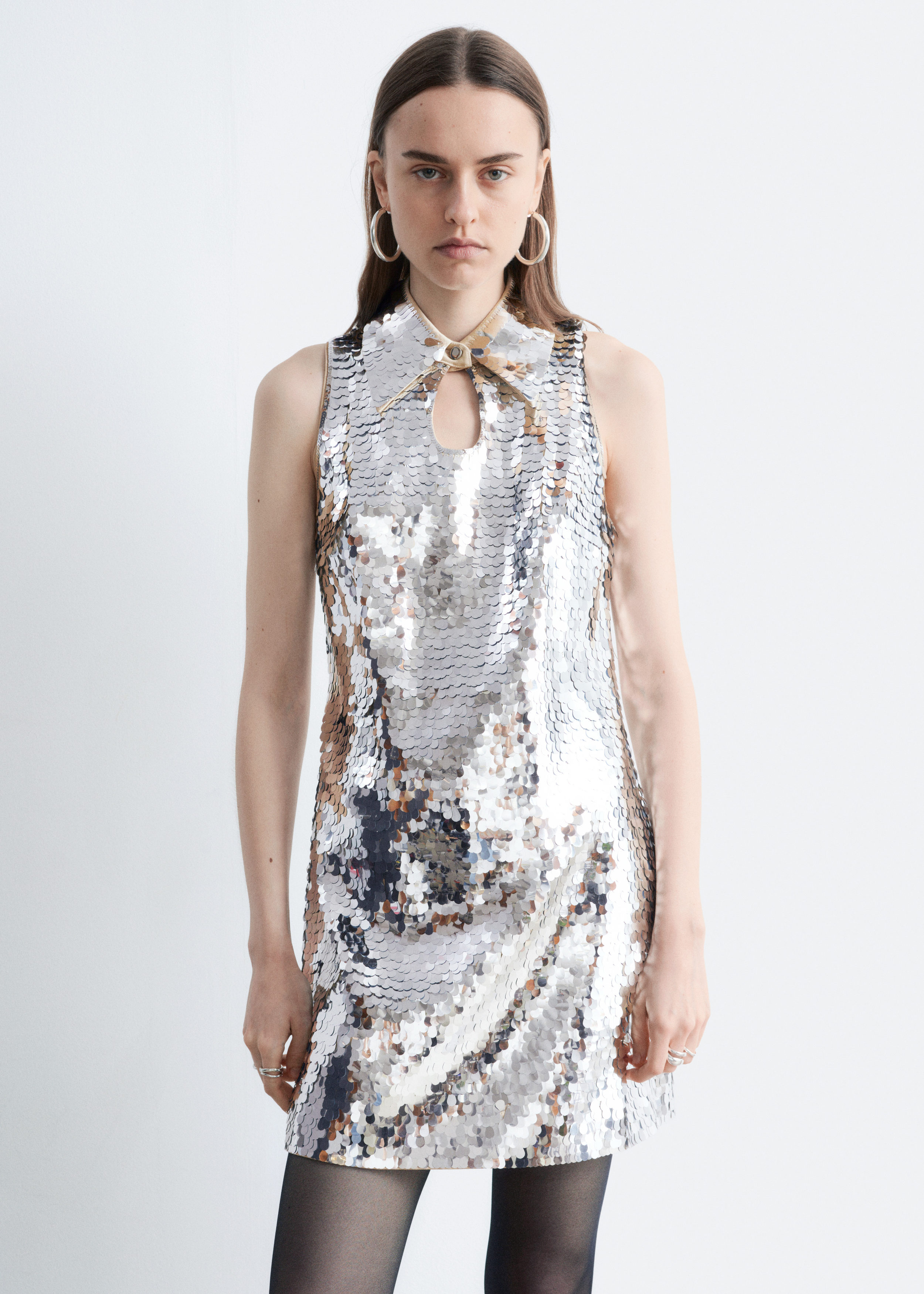 & Other Stories KEYHOLE-COLLAR SEQUIN MINI DRESS