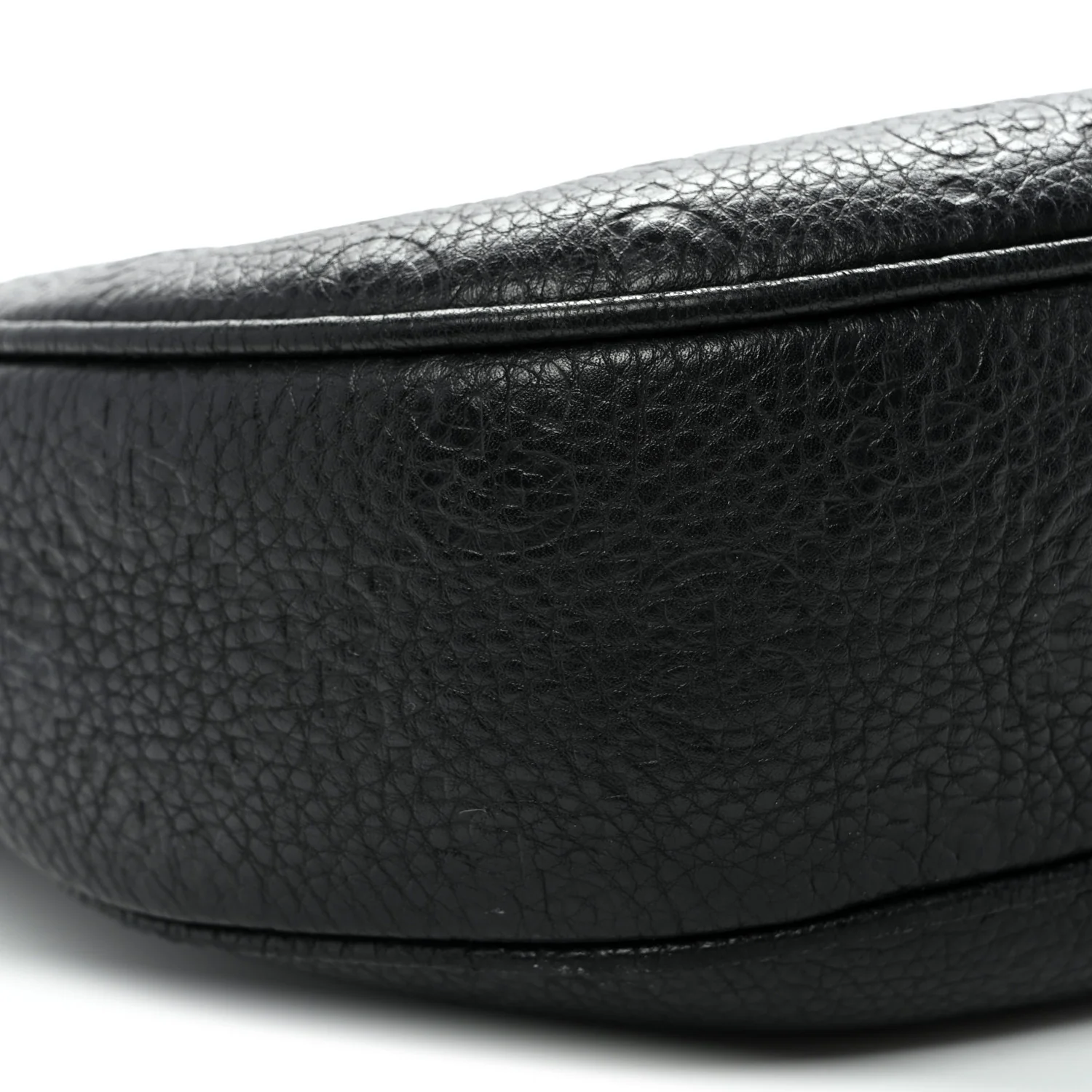 GG Grainy Calfskin Emblem Large Half Moon Shoulder Bag Black - Top Club