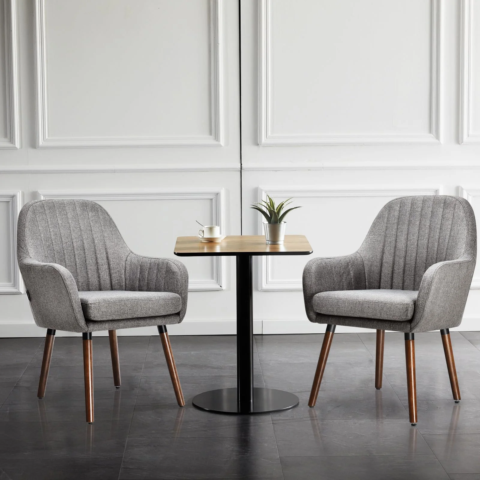 BEFOUNDLOVELY Set of 2/4 Fabric Dining Chairs, Accent Upholstered Arm Chair w/Wood Legs