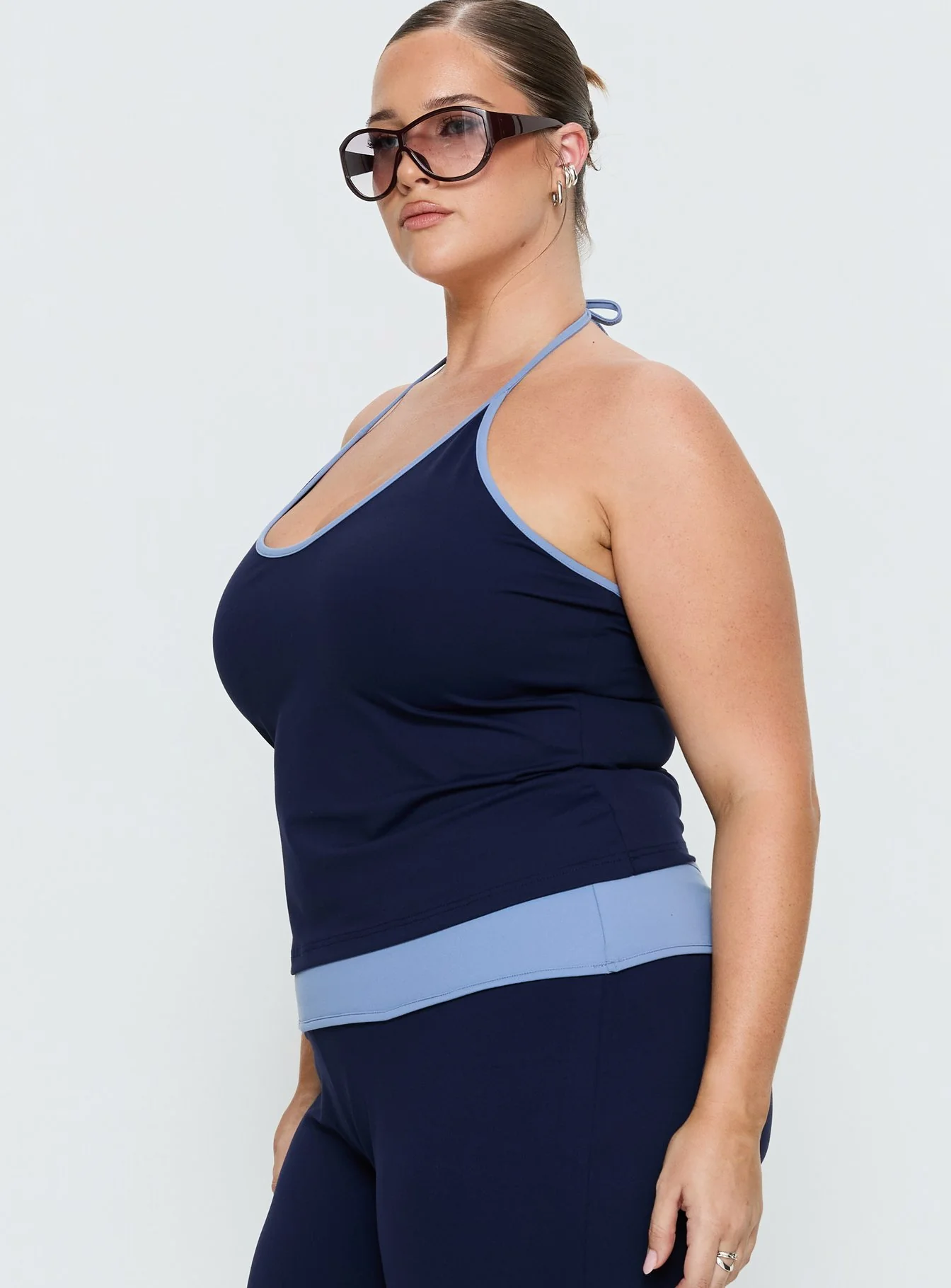 Kobee Jersey Halter Top Navy / Light Blue Curve
