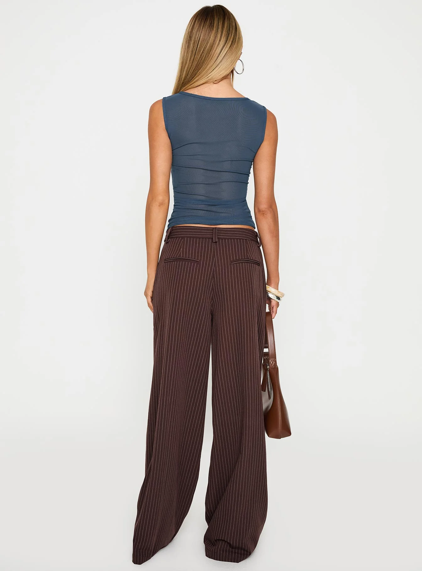 Lustre Wide Leg Pant Brown Pinstripe