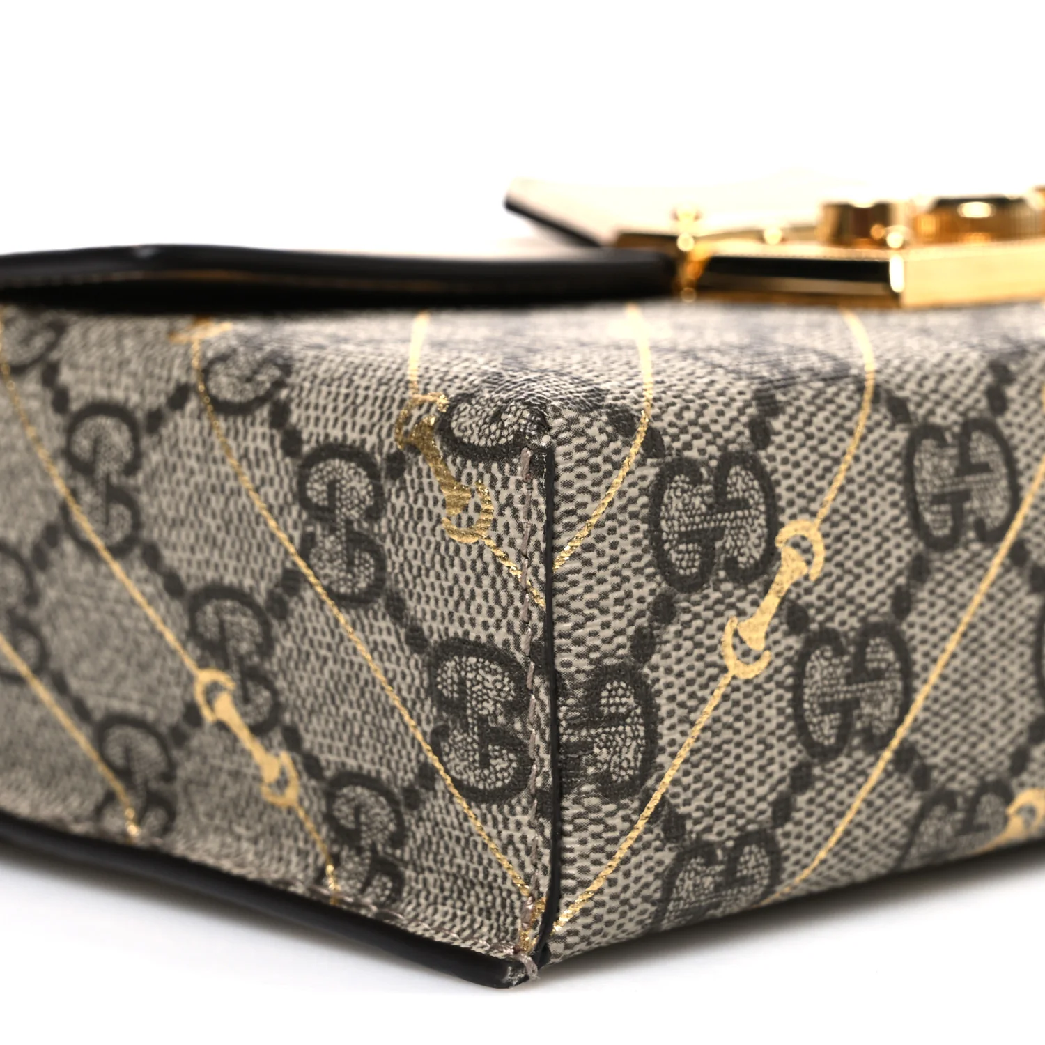 GG Supreme Monogram Calfskin Horsebit Print Mini Padlock Top Handle Shoulder Bag Beige Ebony Light Pink - Top Club