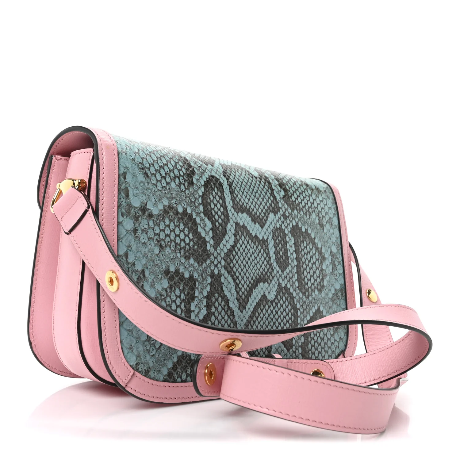 Snakeskin Calfskin Horsebit 1955 Shoulder Bag Blue Pink - Top Club
