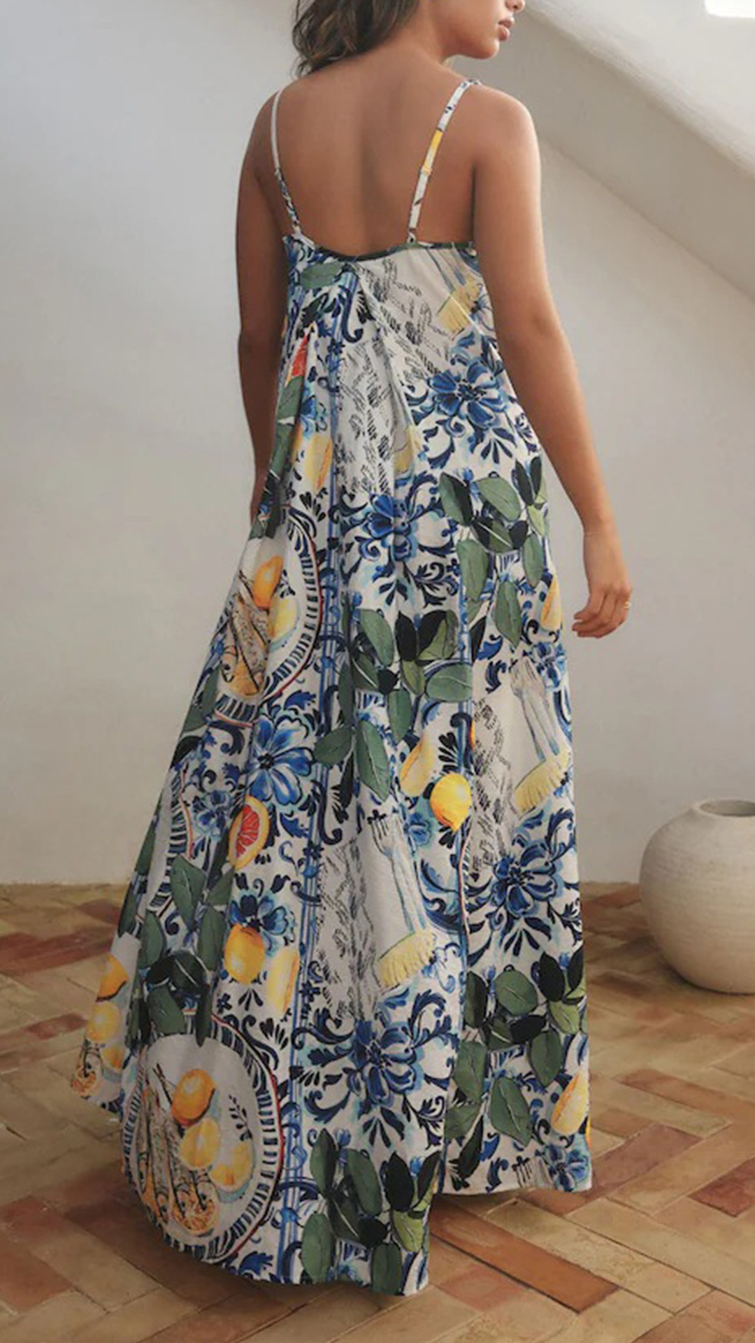 Women's Sicilian Print Cami Cotton-Blend Loose Maxi Dress - Nordfashionstorm - Women's Clothing, Fashion for You - Nordfashionstorm.com