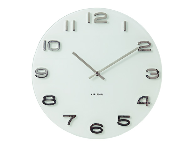 Wall clock Vintage white round glass