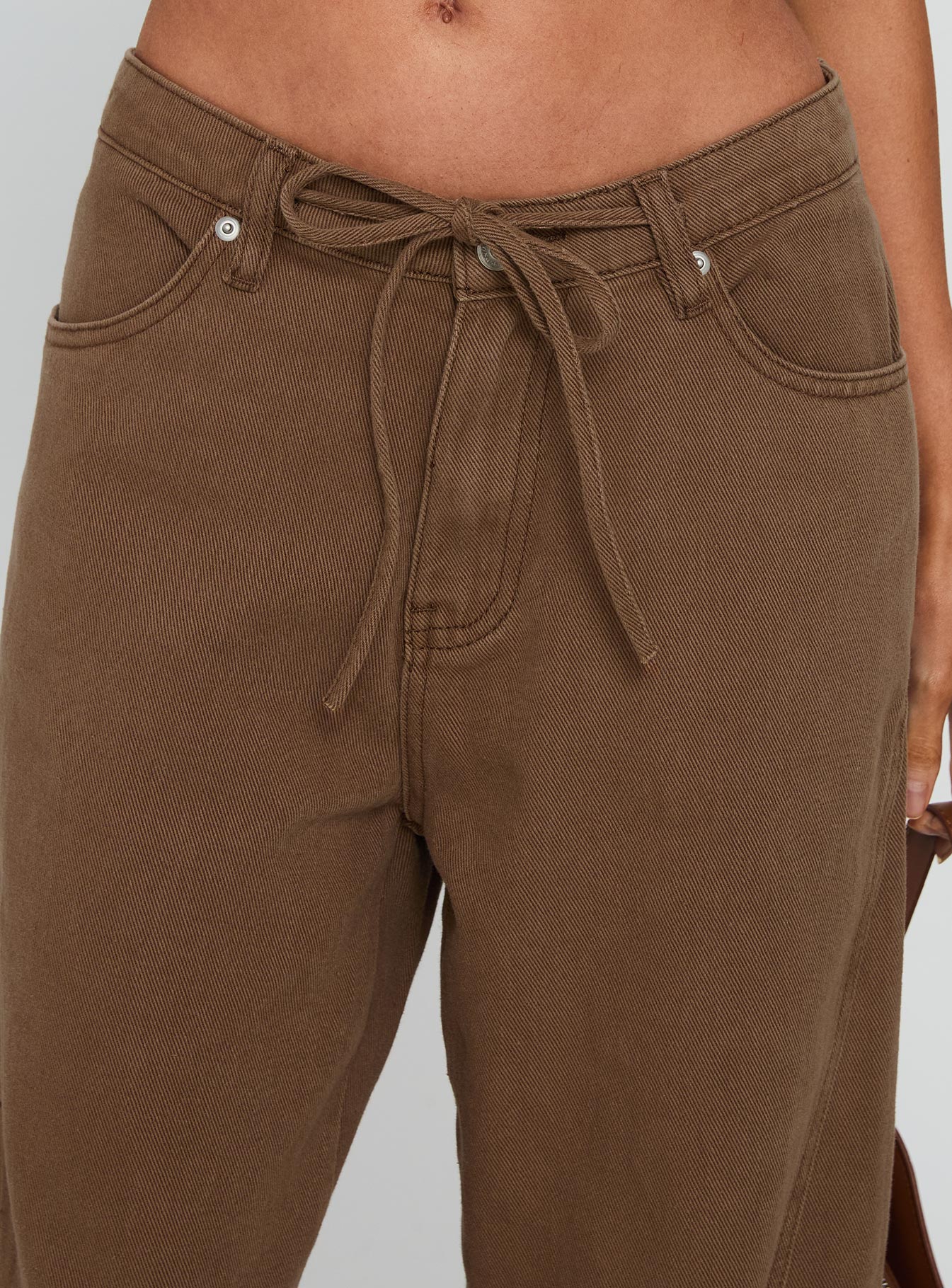 Bruiser Tie Waist Mid Rise Wide Leg Jeans Brown