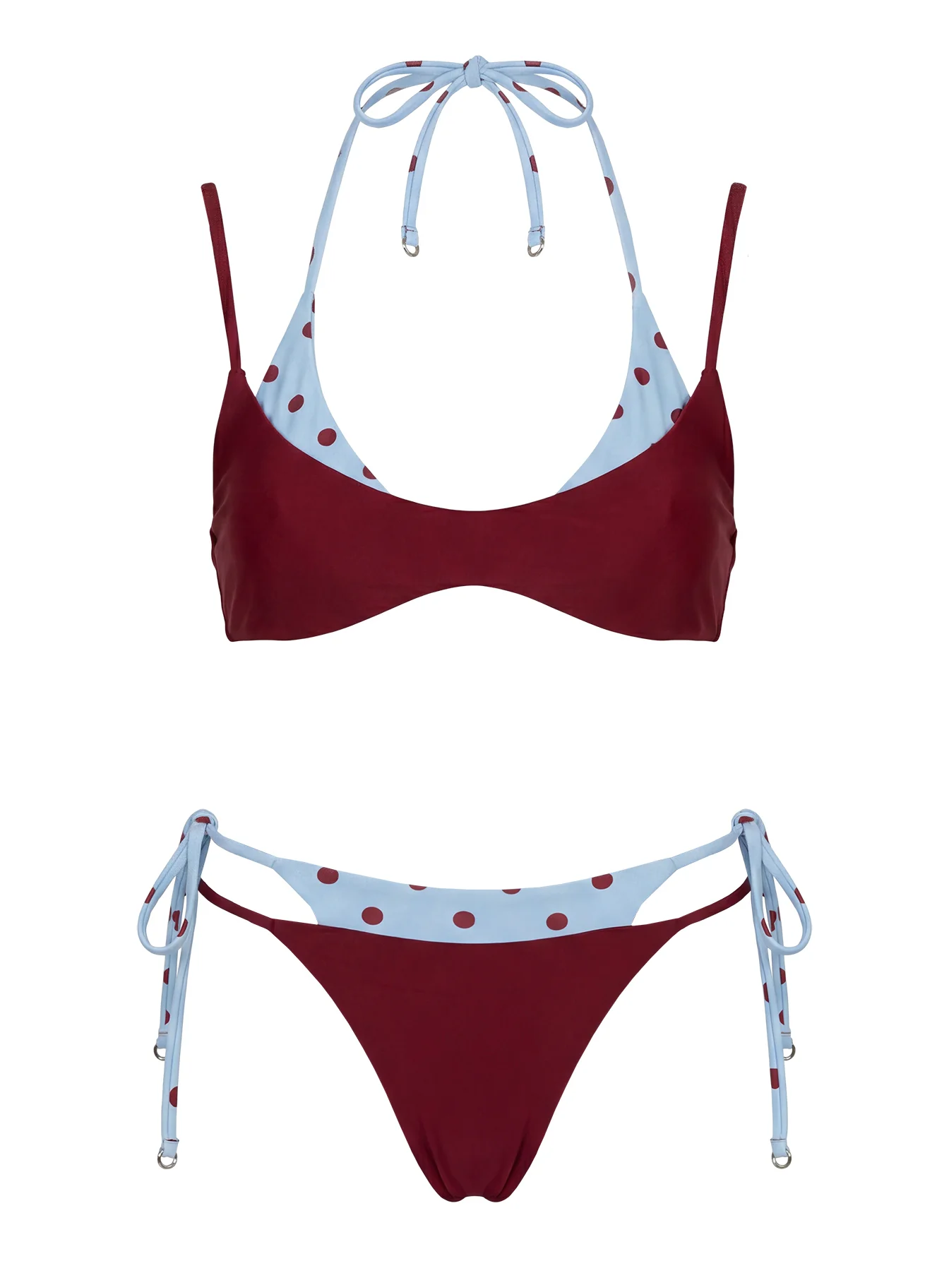 Andrei Layered Triangle Bikini Top Red / Blue Polka Dot Dot