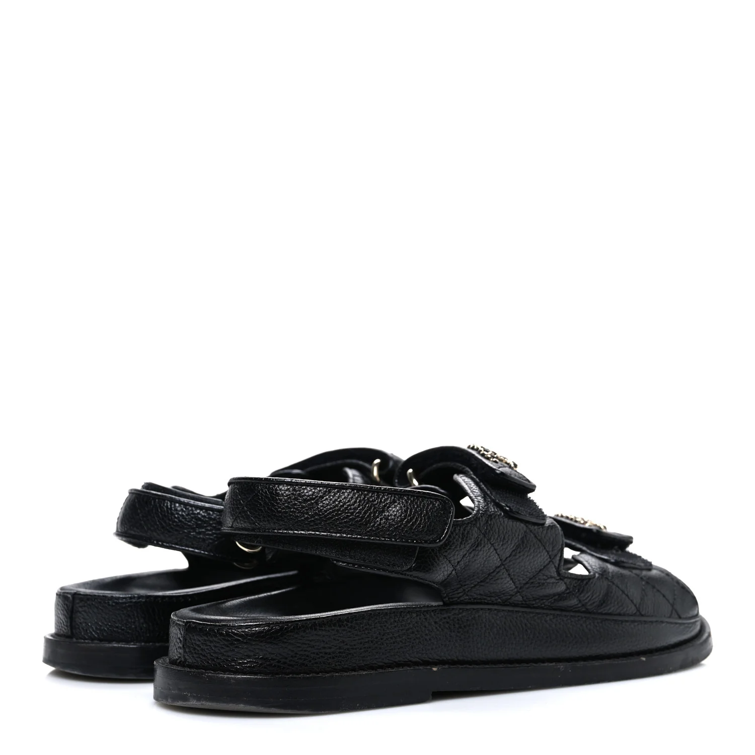 Grained Calfskin Velcro Dad Sandals 39 Black - Top Club