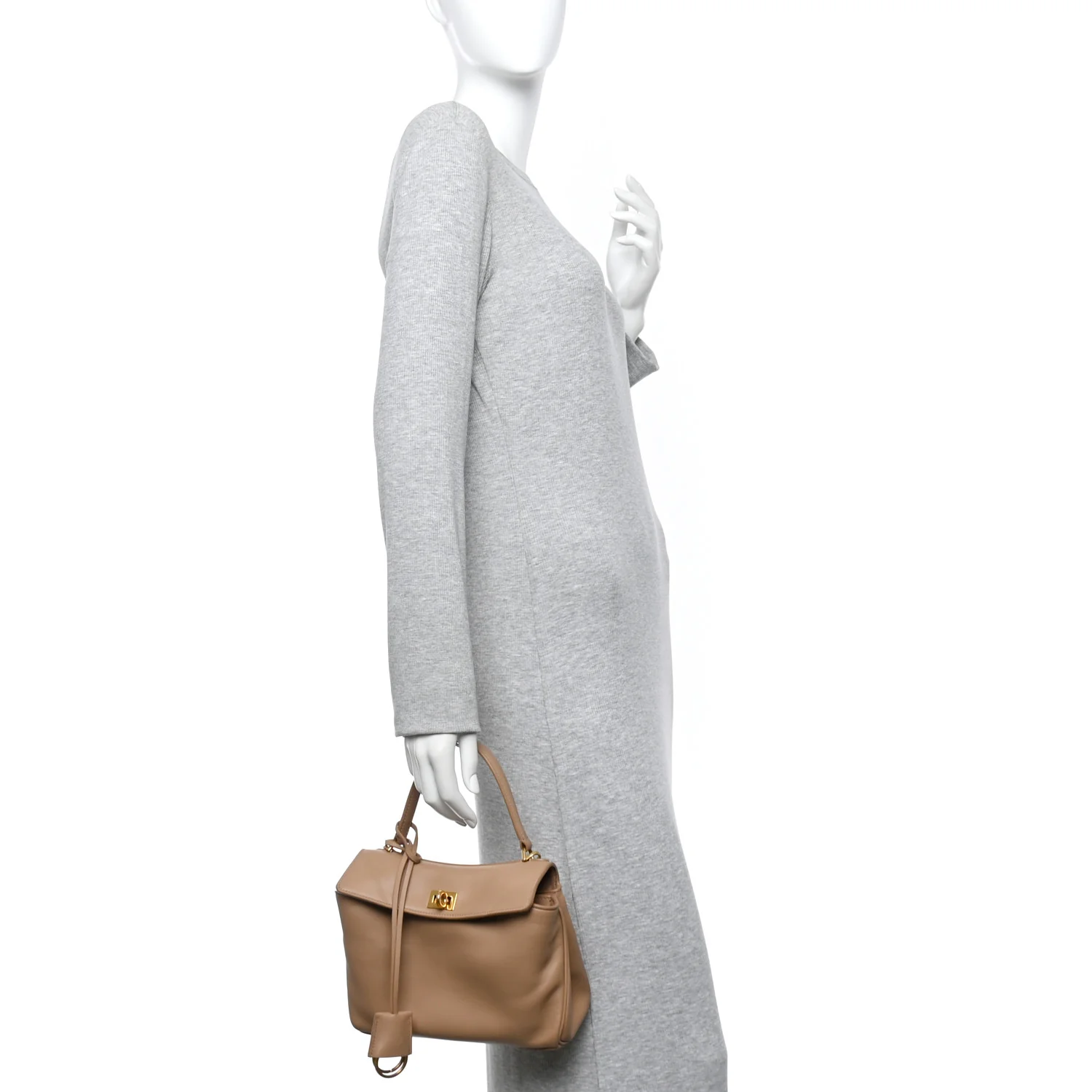 Natural Smooth Calfskin Mini Rodeo Top Handle Handbag Latte - Top Club