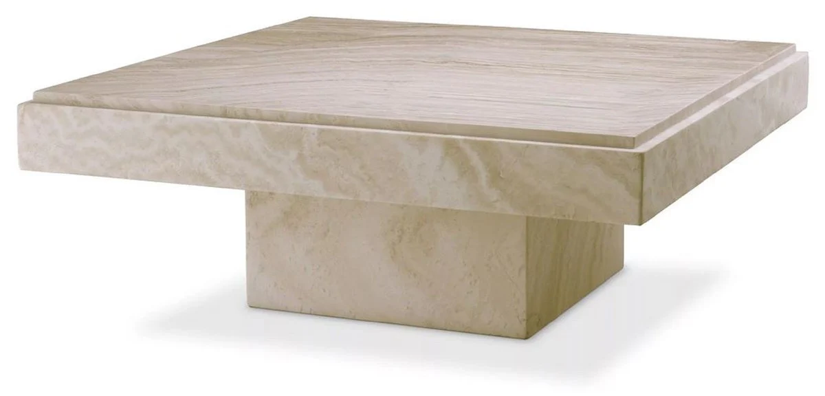 Luxury coffee table beige 83 x 83 x H. 32 cm - Square travertine natural stone living room table - Luxury living room furniture