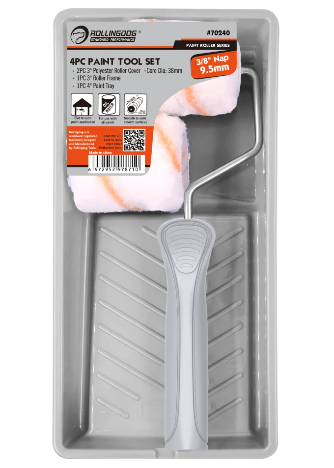 4PC Mini Paint Roller Set – 3″ Polyester Rollers, Frame & Tray for All Paints - Alvarez Pro Painting LLC