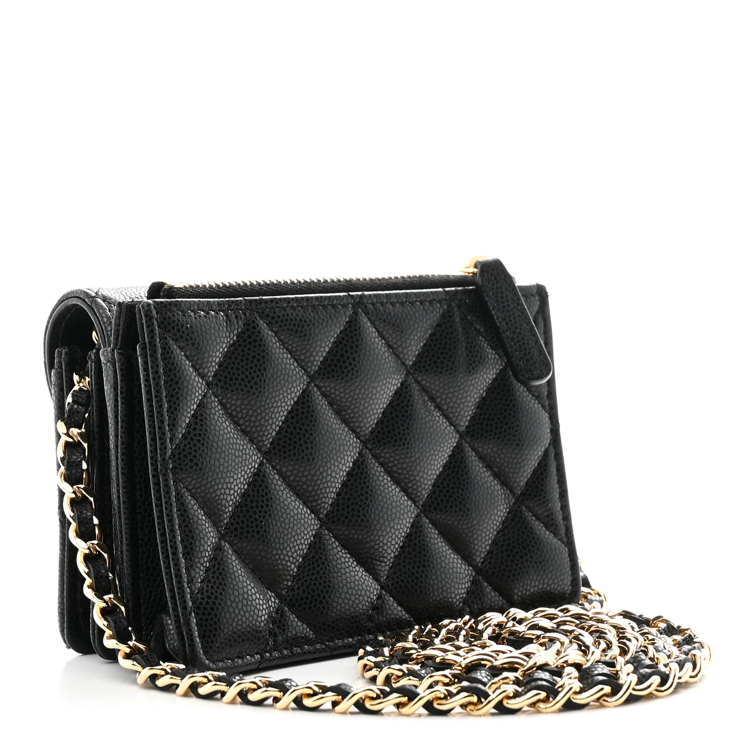 Caviar Quilted Clutch With Chain Black - Top Club