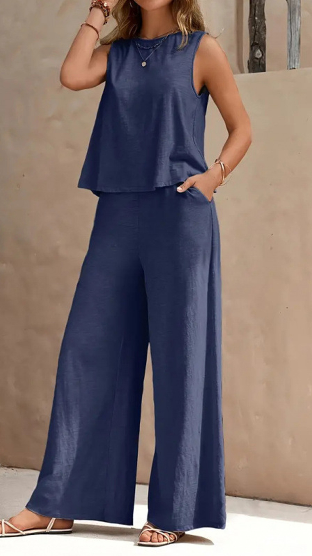 Women's  Sleeveless Cotton-Blend Two-Piece Set - Nordfashionstorm - Women's Clothing, Fashion for You - Nordfashionstorm.com