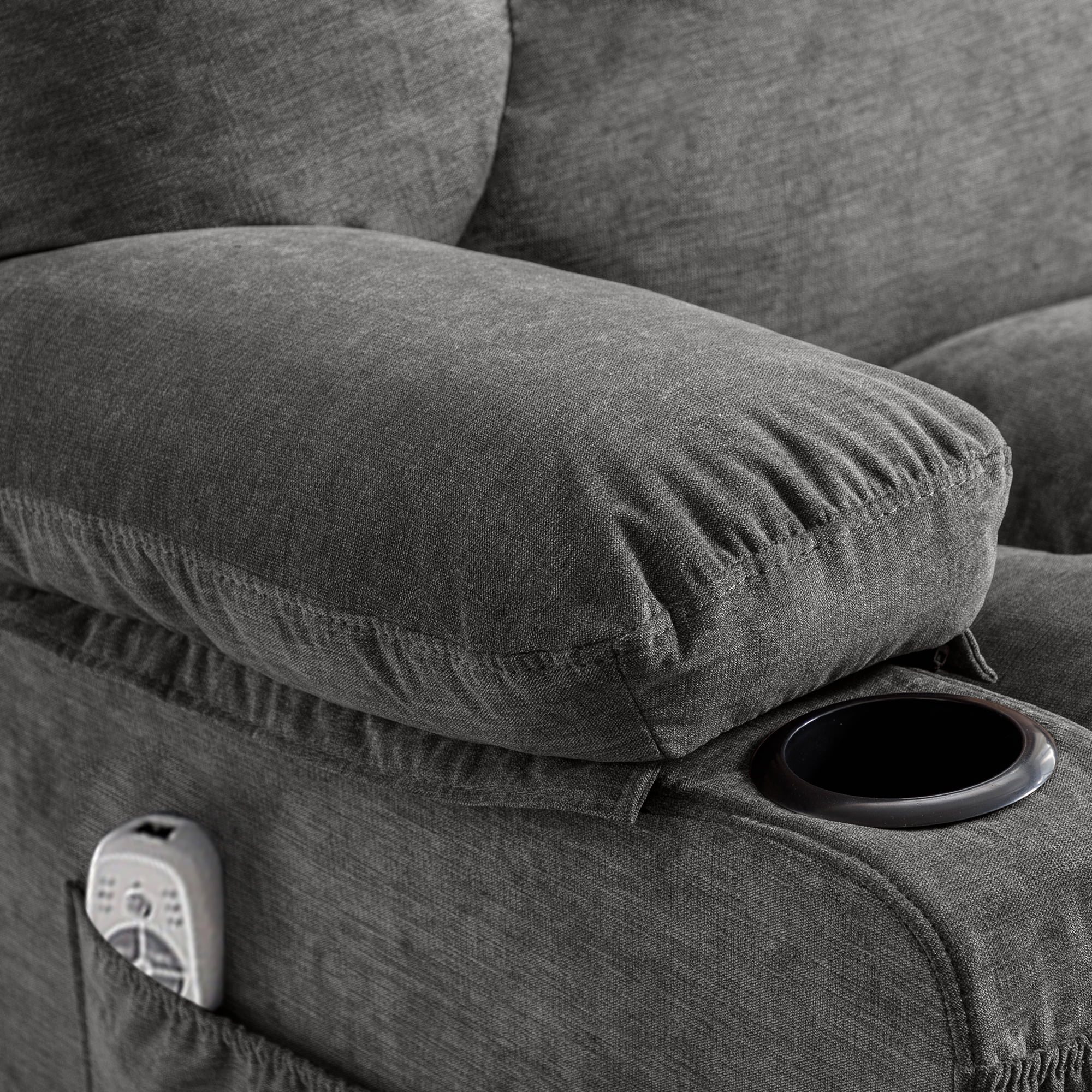 JONPONY Manual Recliner Chair with Heat Therapy and Massage Function, Heavy Duty Reclining Mechanism Massage Chair, Elderly Single Rocker Sofa with Cup Holders for Bedroom Home Theater, Grey