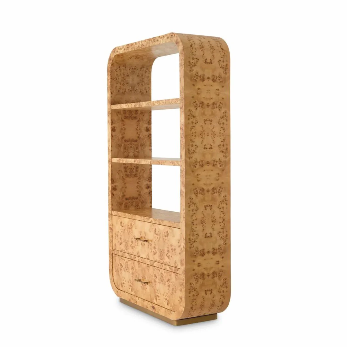 Luxury shelf cabinet with 2 drawers light brown / antique brass H. 210 cm