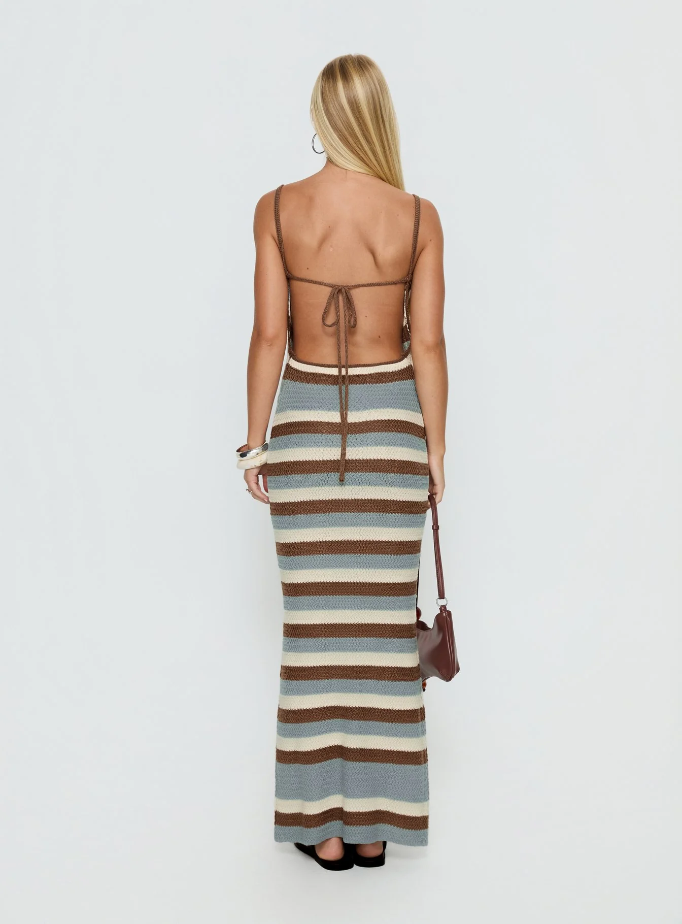 Leylana Scoop Knitted Maxi Dress Blue / Brown Stripe