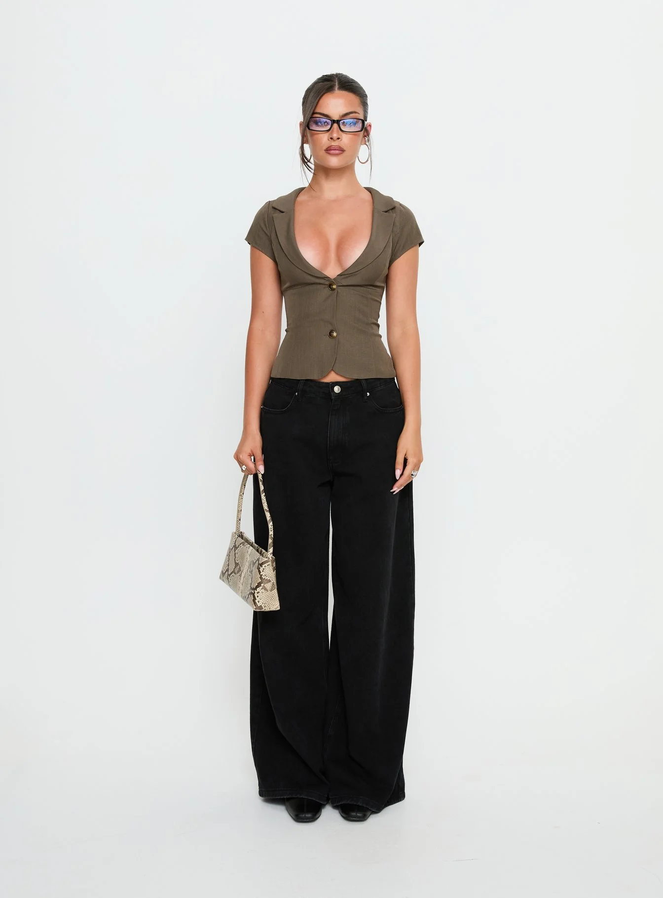 Alexandrea Plunge Tie Up Top Brown Marle