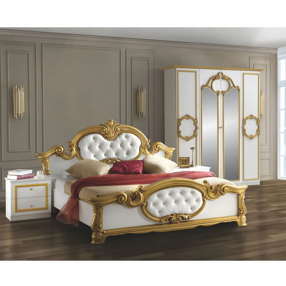 Luxury Baroque Bedroom Cabinet White / Gold 177 cm - Baroque Bedroom Furniture
