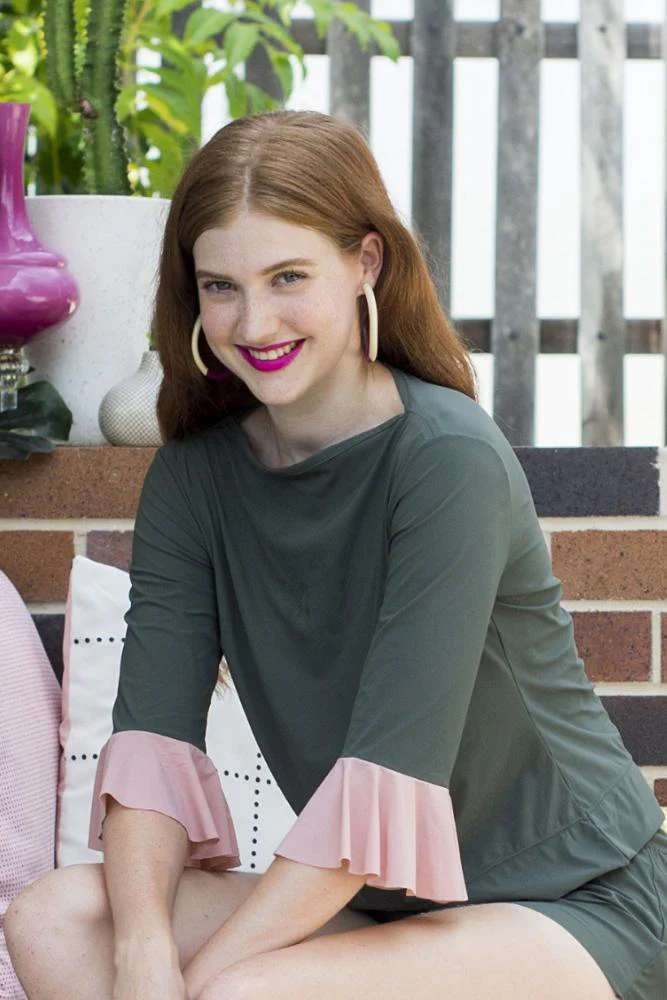 Float Away Tank - Olive w/ Rose cuff - UPF50+ - IGAOMI