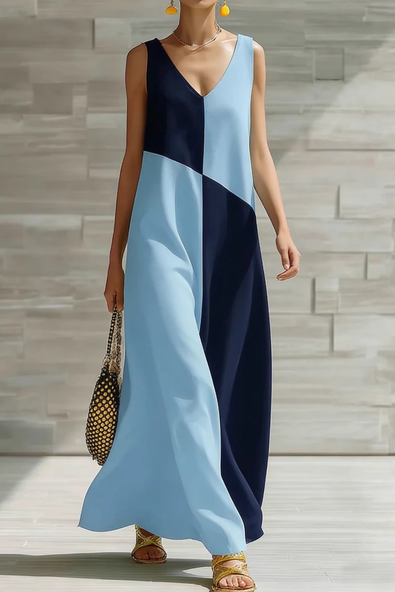 Women's Color-Block Casual V-Neck Dress - Nordfashionstorm - Women's Clothing, Fashion for You - Nordfashionstorm.com