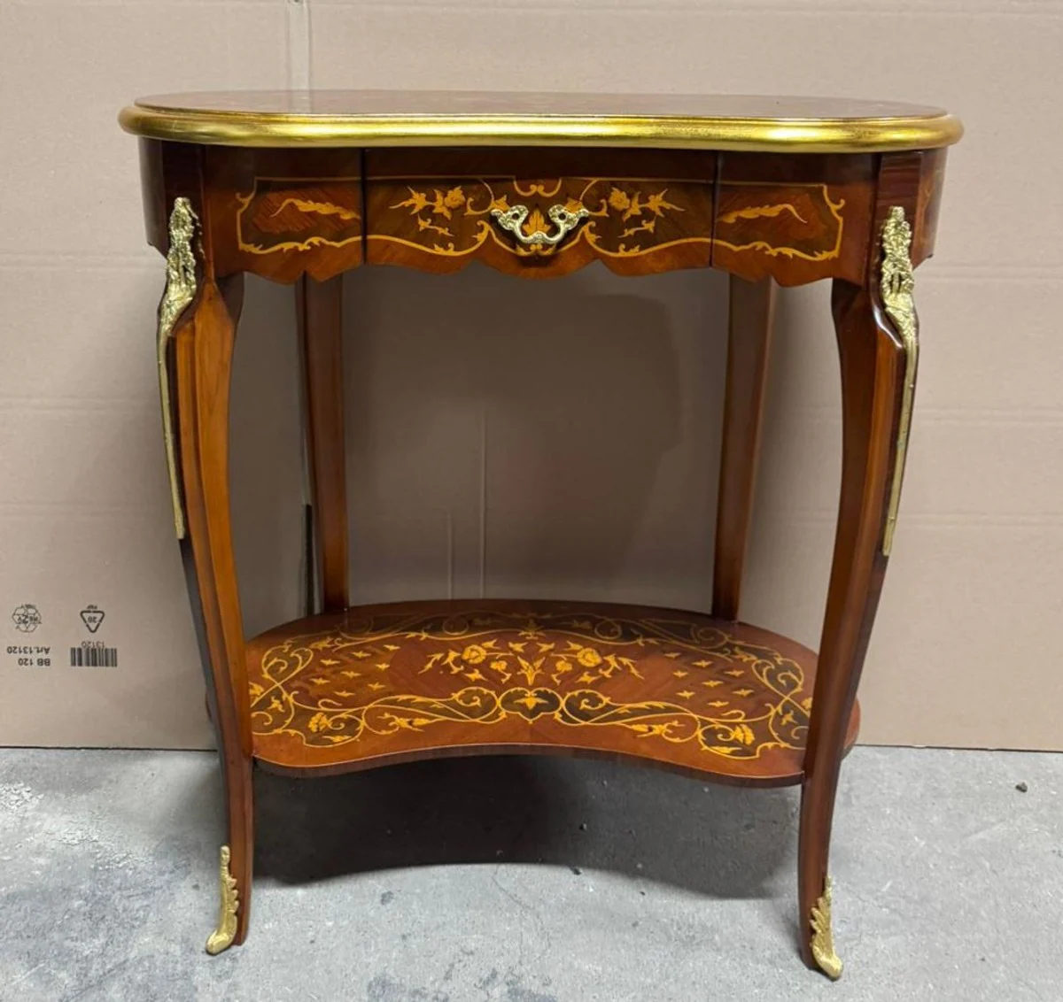 Baroque console with drawer brown inlay / gold 75 x H. 80 cm