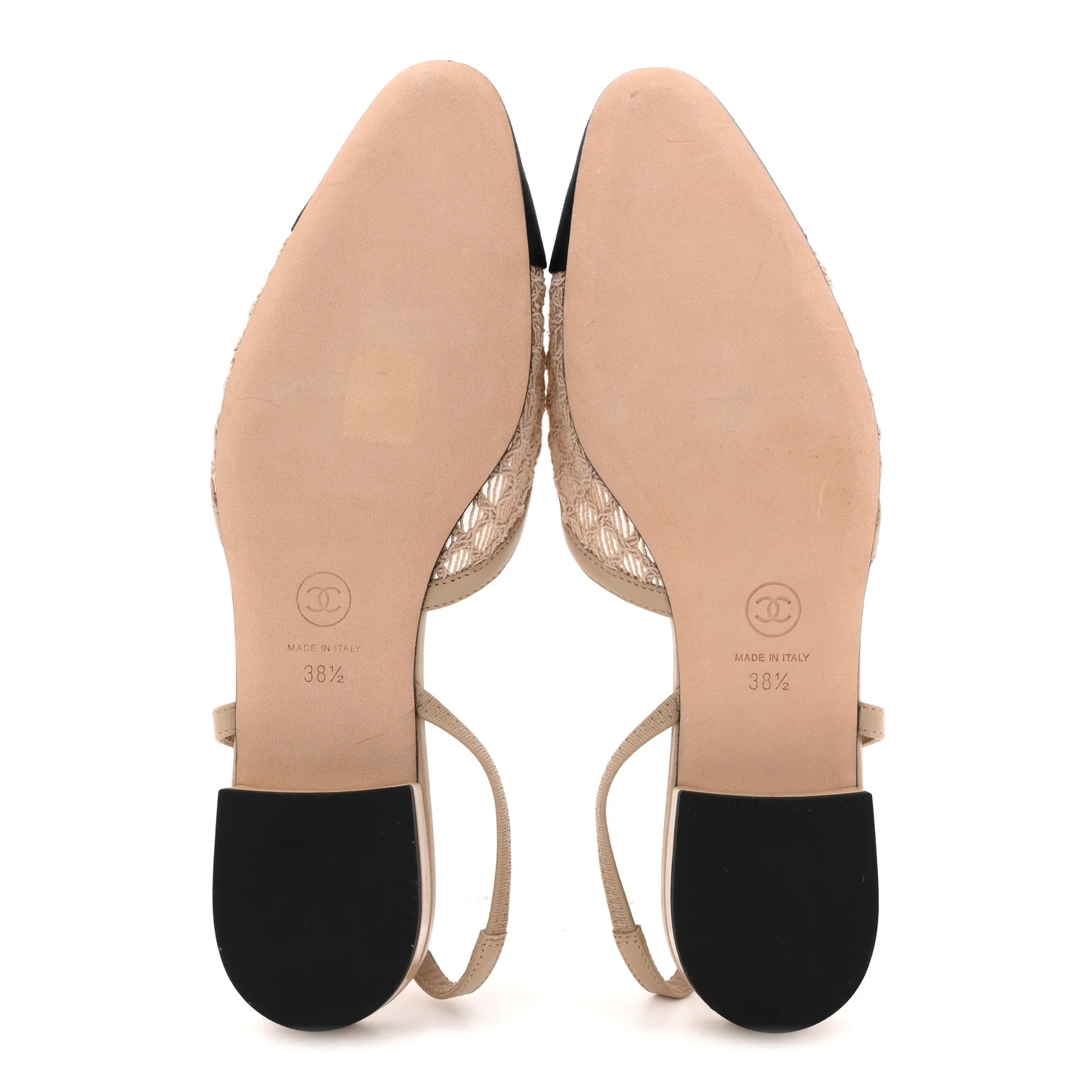 Embroidery Grosgrain Cap Toe CC Slingback Flats 38.5 Beige Black - Top Club