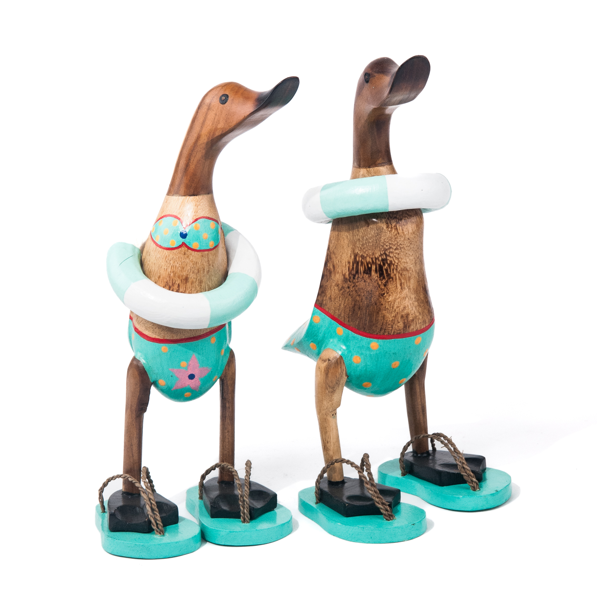 Set houten eenden strandkleding met slippers
