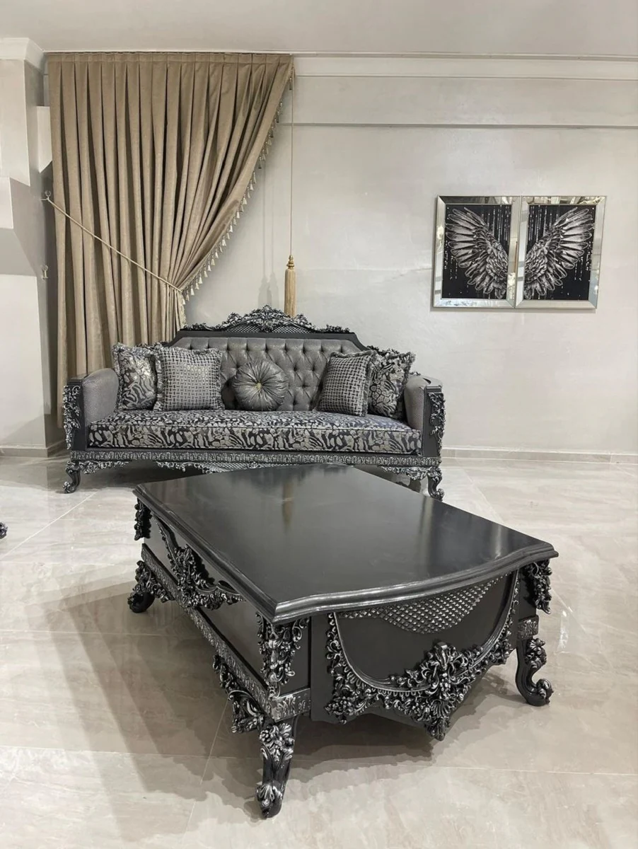 Luxury Baroque coffee table gray / silver - Magnificent living room table in Baroque style - Baroque style living room furniture - Baroque furnishings - Baroque furniture - Luxury furniture in Baroque style