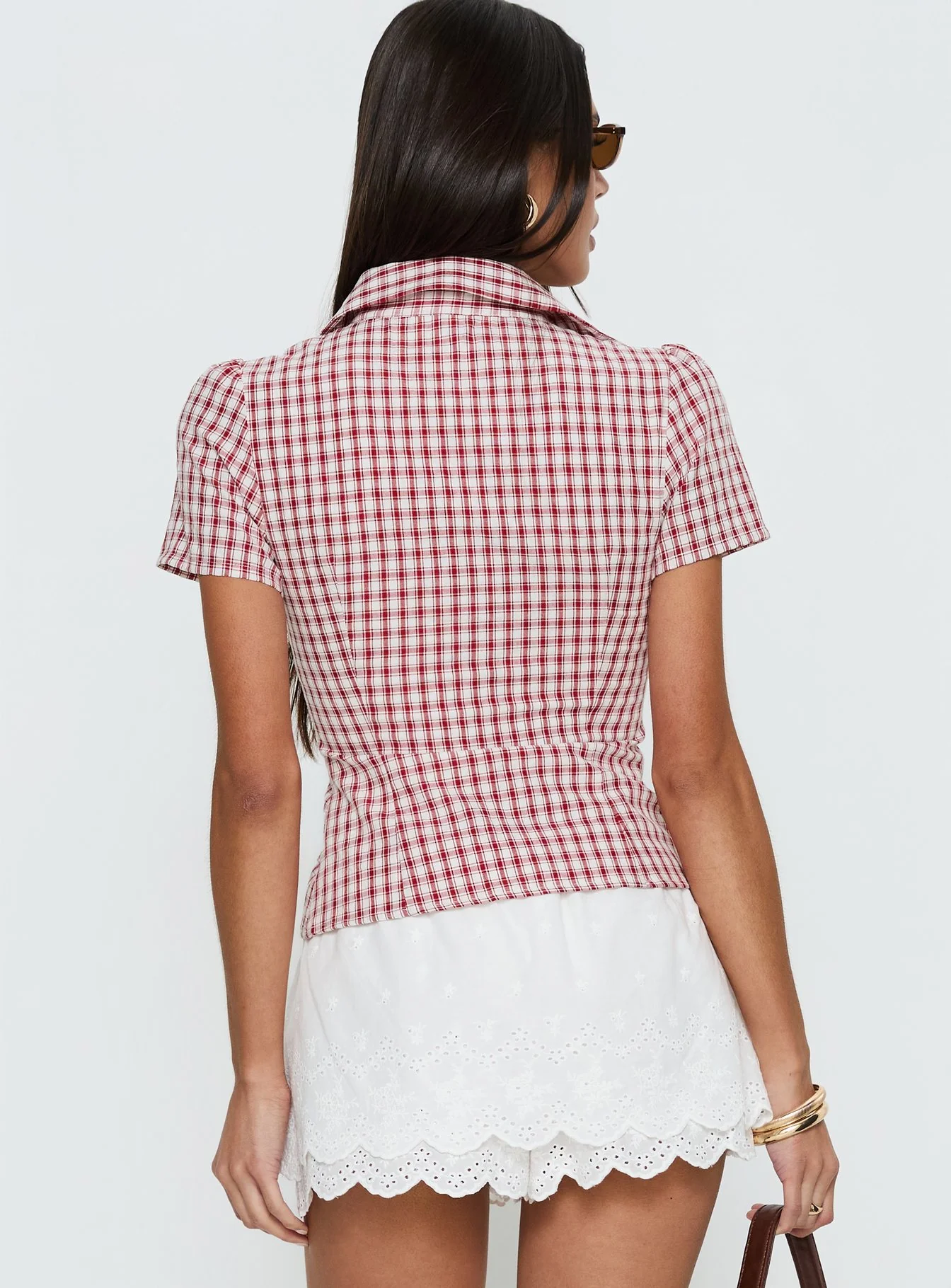 What A Show Button Up Top Red Check