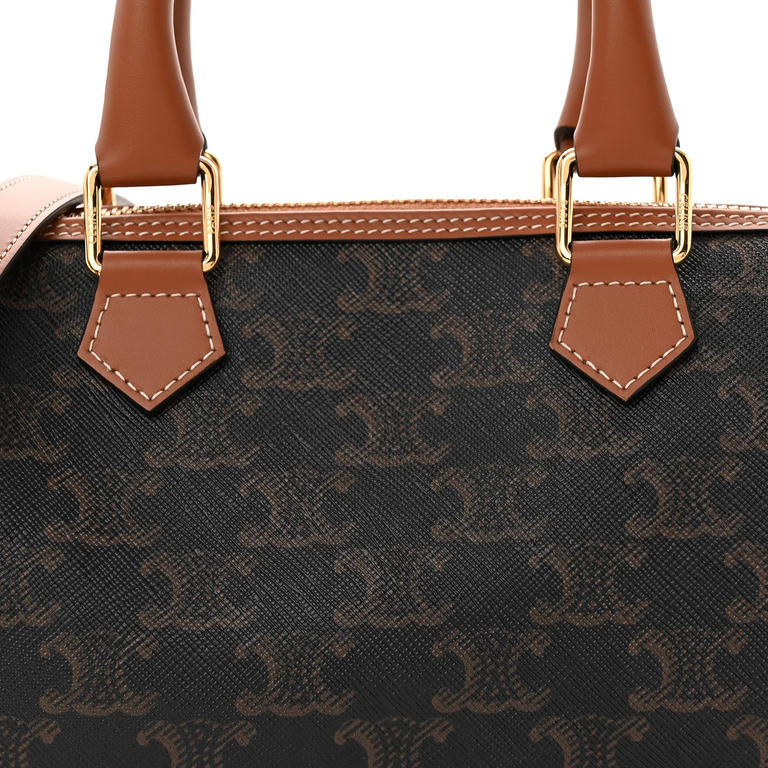 Triomphe Canvas Calfskin Small Boston Bag Tan - Top Club
