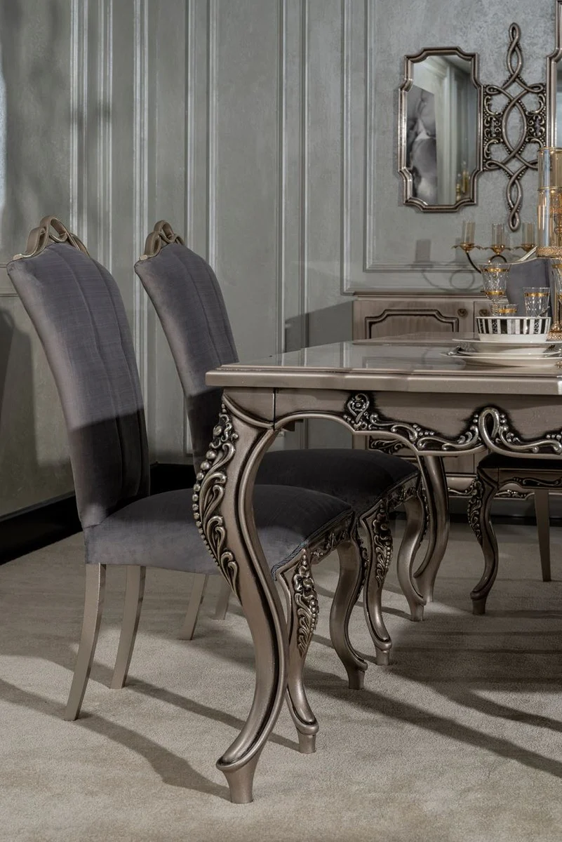 Luxury Baroque Dining Room Chair Set of 6 Gray / Silver - Magnificent Baroque Style Kitchen Chairs - Luxury Dining Room Furniture in Baroque Style - Baroque Dining Room Furniture - Baroque Style Furniture