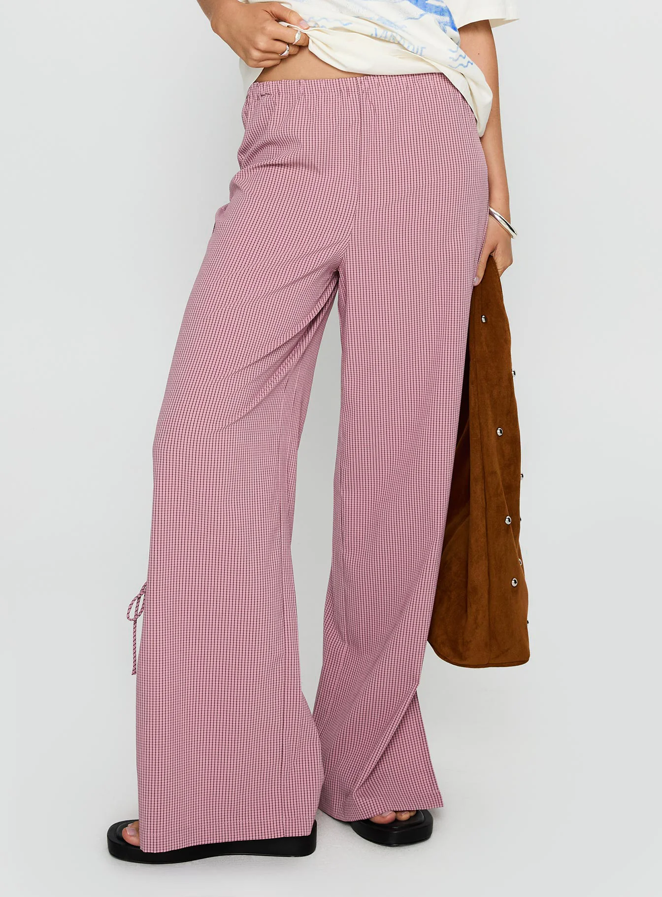 Jinxie Tie Side Pants Pink Gingham
