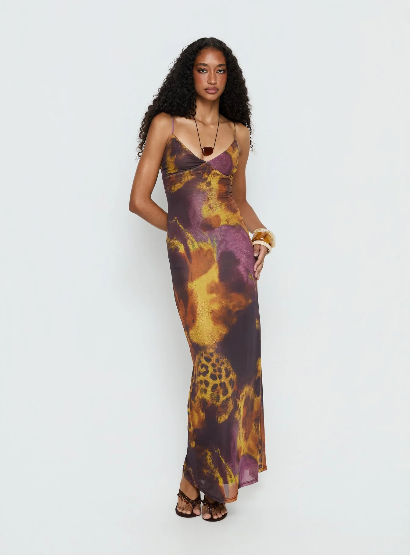 Saphrona V Neck Maxi Dress Leopard Blur
