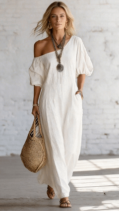 Women's Solid-Color Loose-Fit Off-the-Shoulder Dress — Sophisticated Vintage Style - Nordfashionstorm - Women's Clothing, Fashion for You - Nordfashionstorm.com