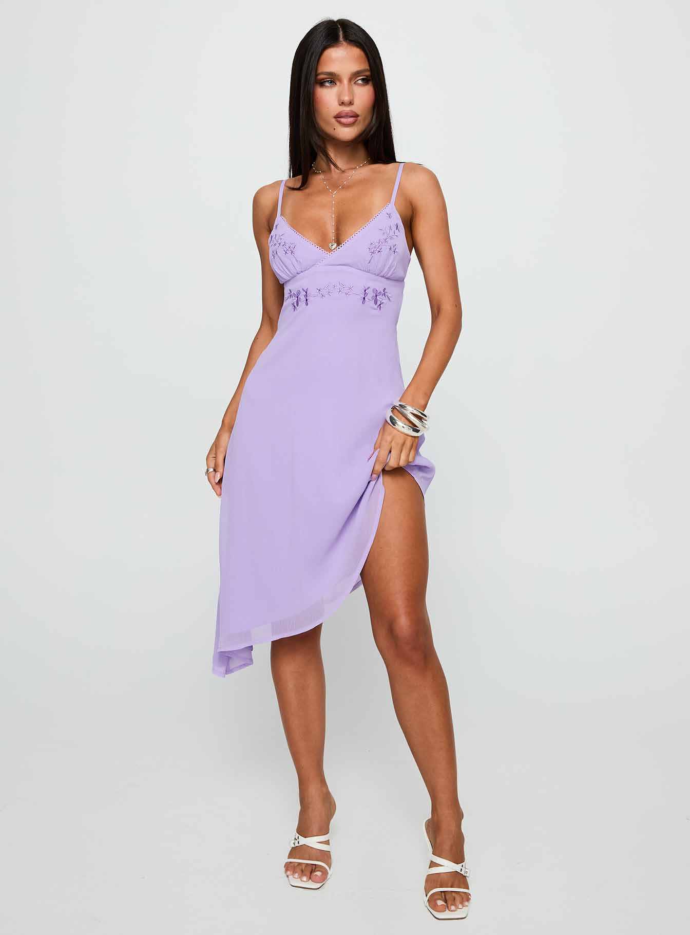 Secret Gardens Asymmetrical Midi Dress Purple