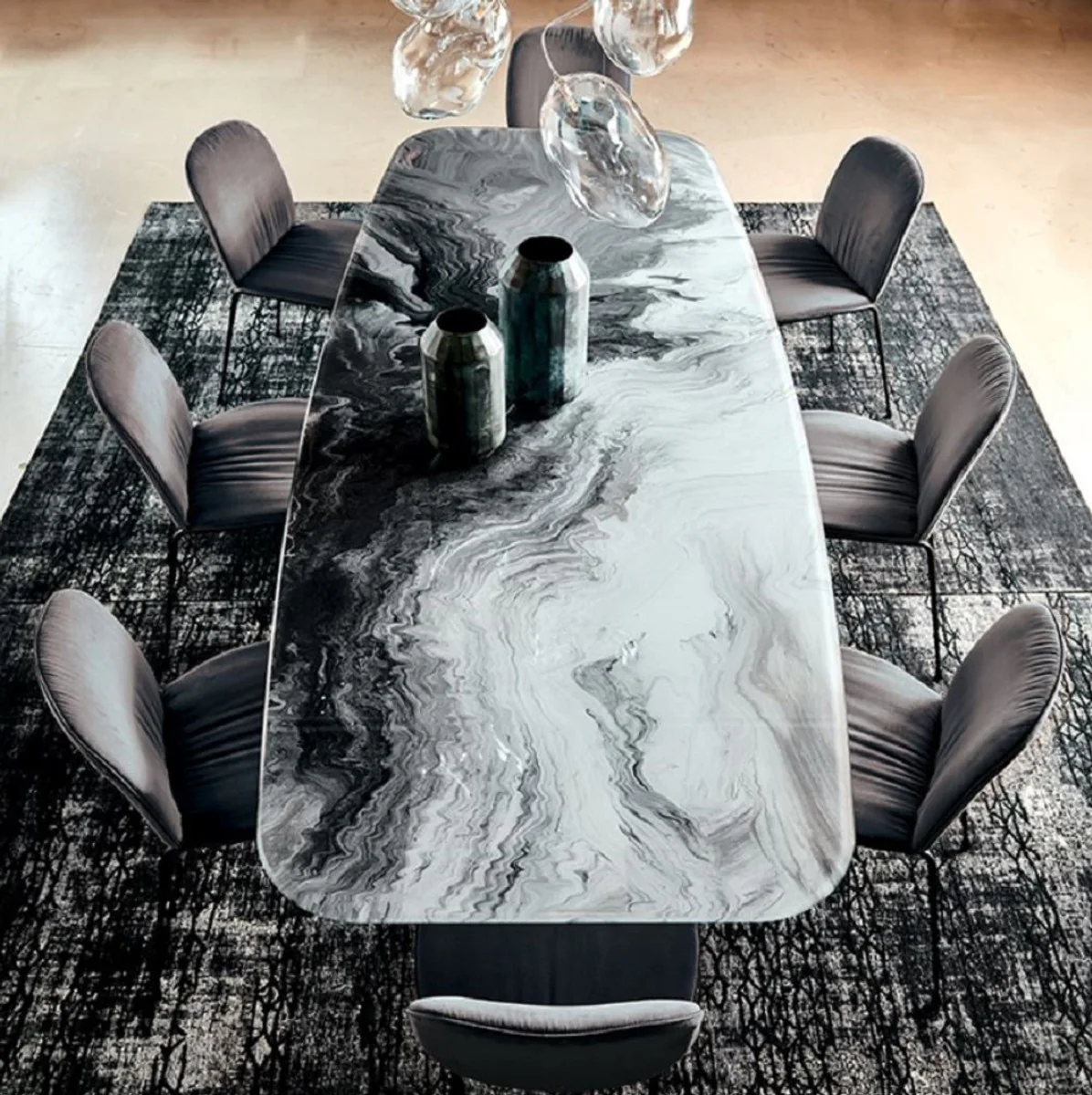Luxury dining table multicolored / titanium colors 300 x 120 x H. 75 cm - Modern dining room table with glass top - Luxury dining room furniture - Luxury quality - Made in Italy