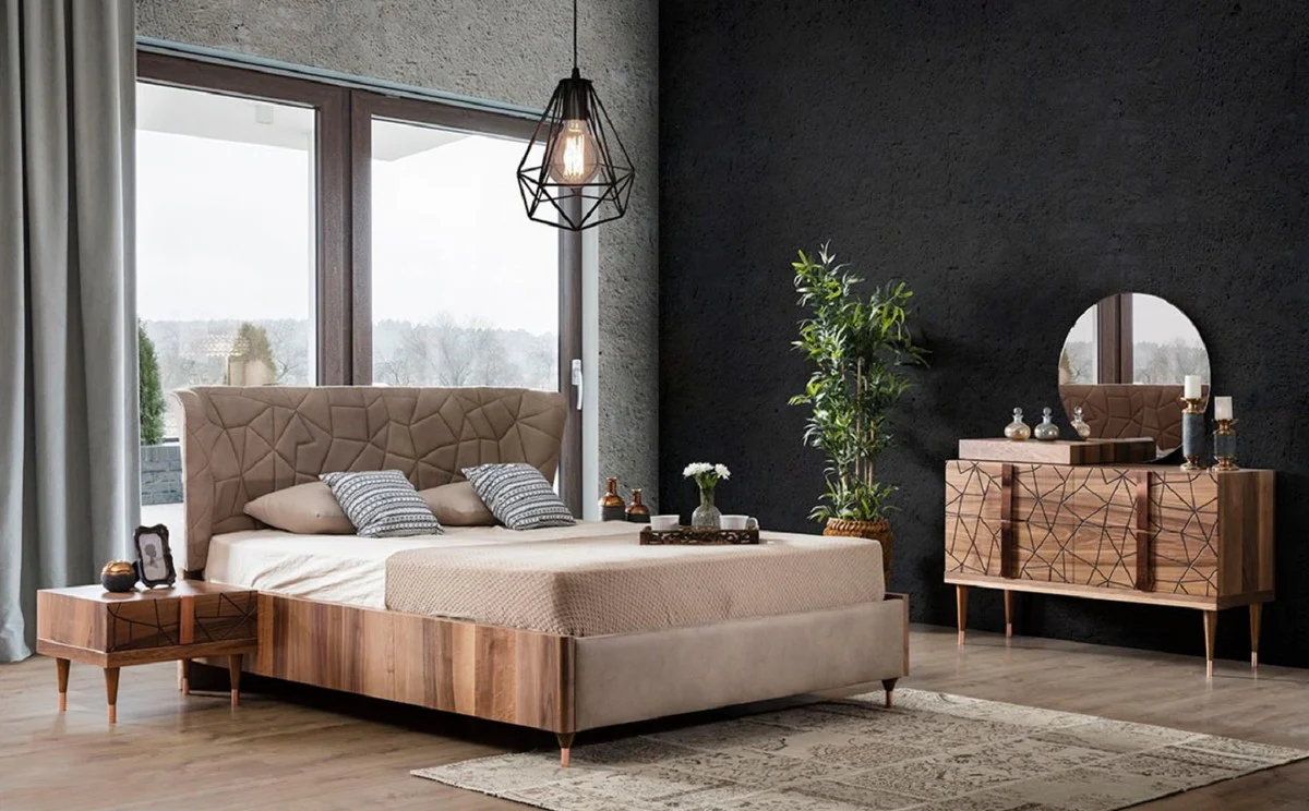 Luxury bedside table set brown / copper 60 x 50 x H. 41 cm - Solid wood bedside tables with drawer - Bedroom furniture - Hotel furniture - Luxury furniture - Luxury furnishings