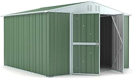 Box in Acciaio Zincato Casetta da Giardino in Lamiera 3.27 x 3.07 m x h2.17 m - 145 KG – 9,4 metri quadri (Verde)