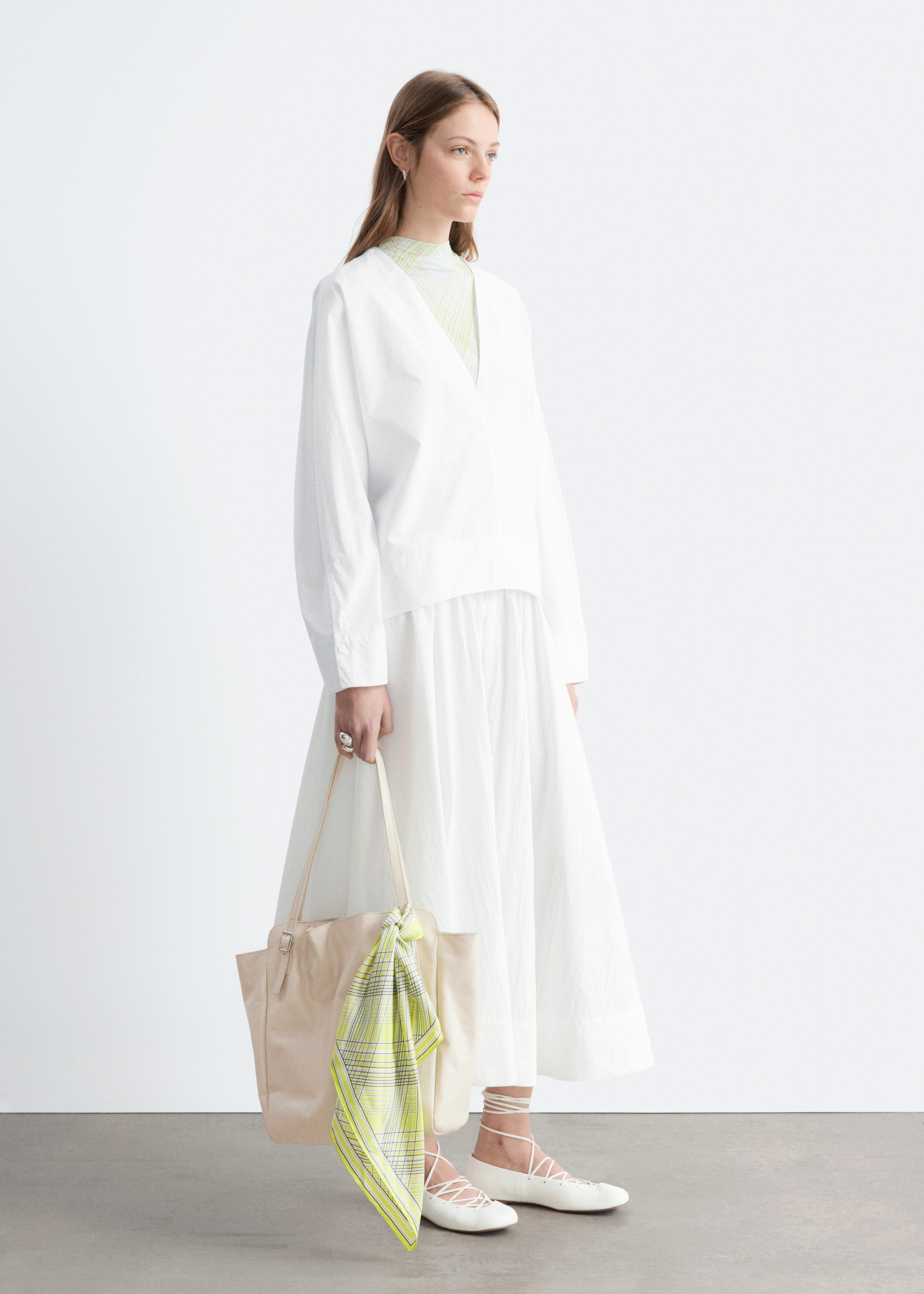 & Other Stories SCULPTURAL COTTON V-NECK BLOUSE