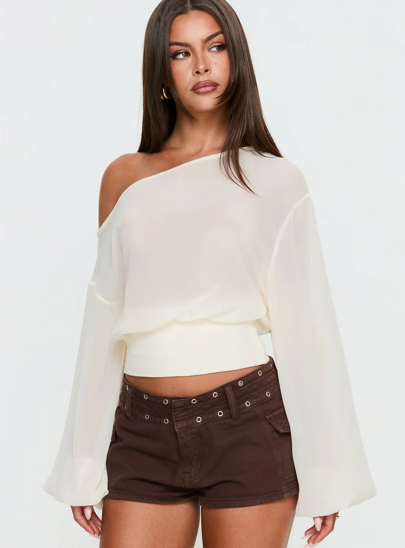 Idalina Slouchy Chiffon Top Cream