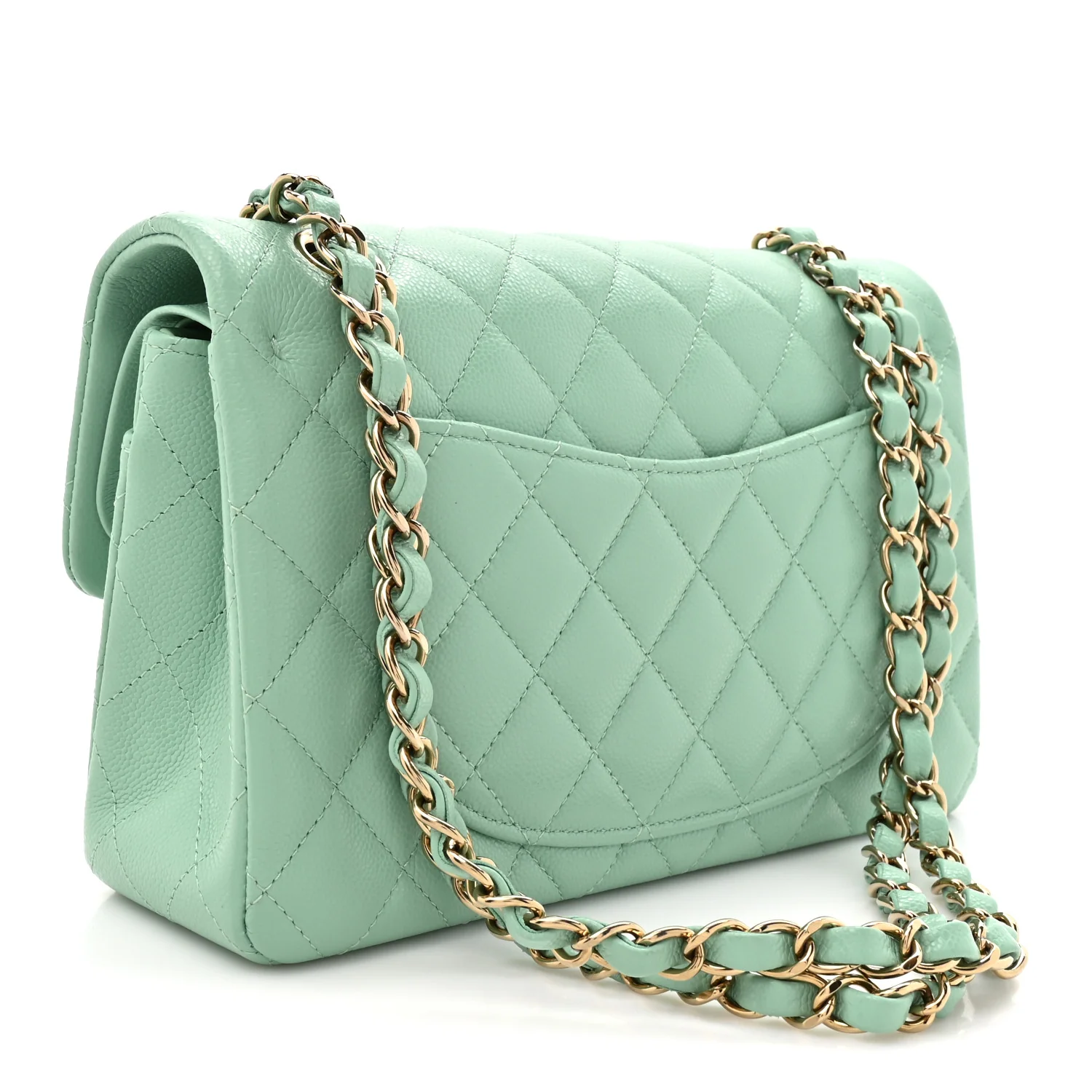 Caviar Quilted Small Double Flap Light Green - Top Club