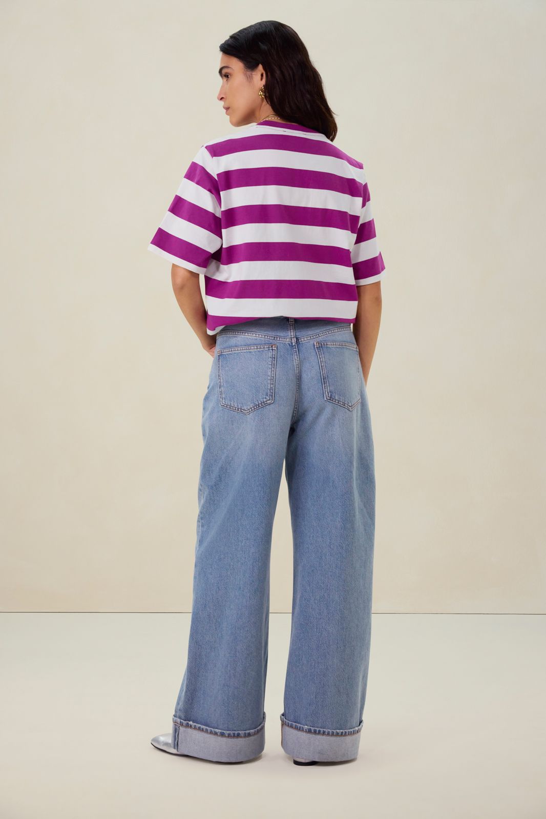 Paars met wit gestreept t-shirt