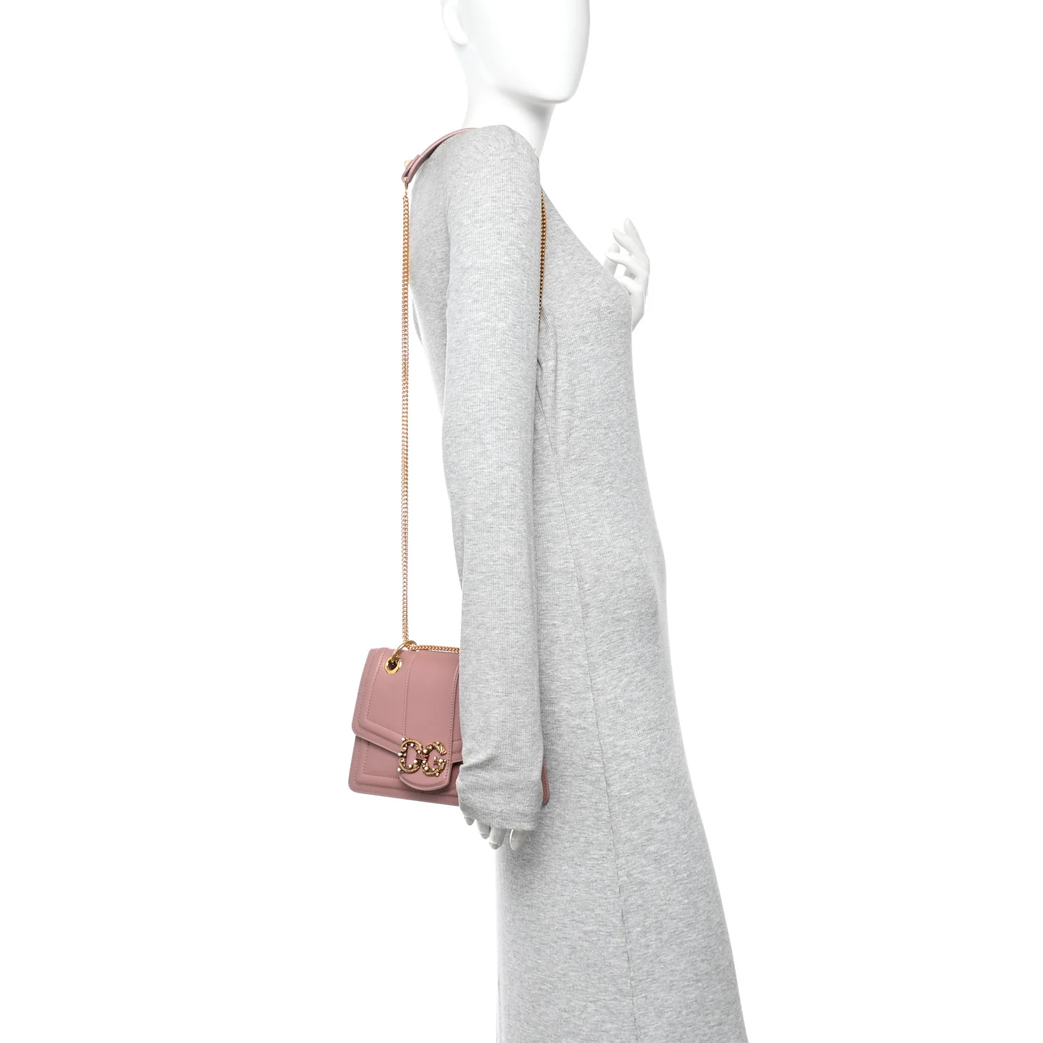 DOLCE GABBANA Smooth Calfskin Small DG Amore Envelope Bag Pink