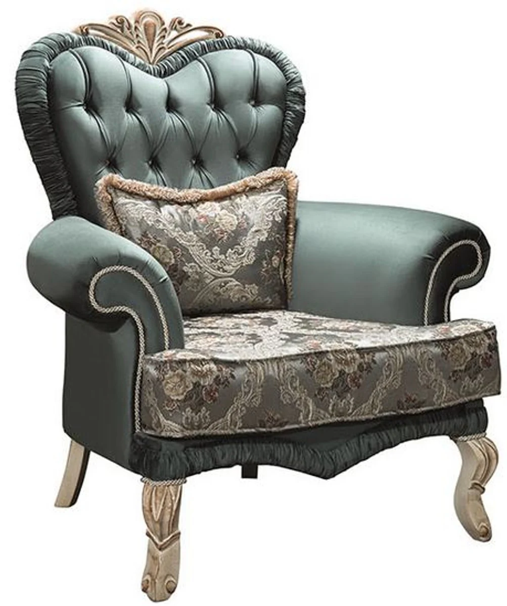 Luxury Baroque Living Room Set Green / Cream / Beige - 2 Sofas & 2 Armchairs & 1 Coffee Table - Living Room Furniture in Baroque Style - Noble & Magnificent