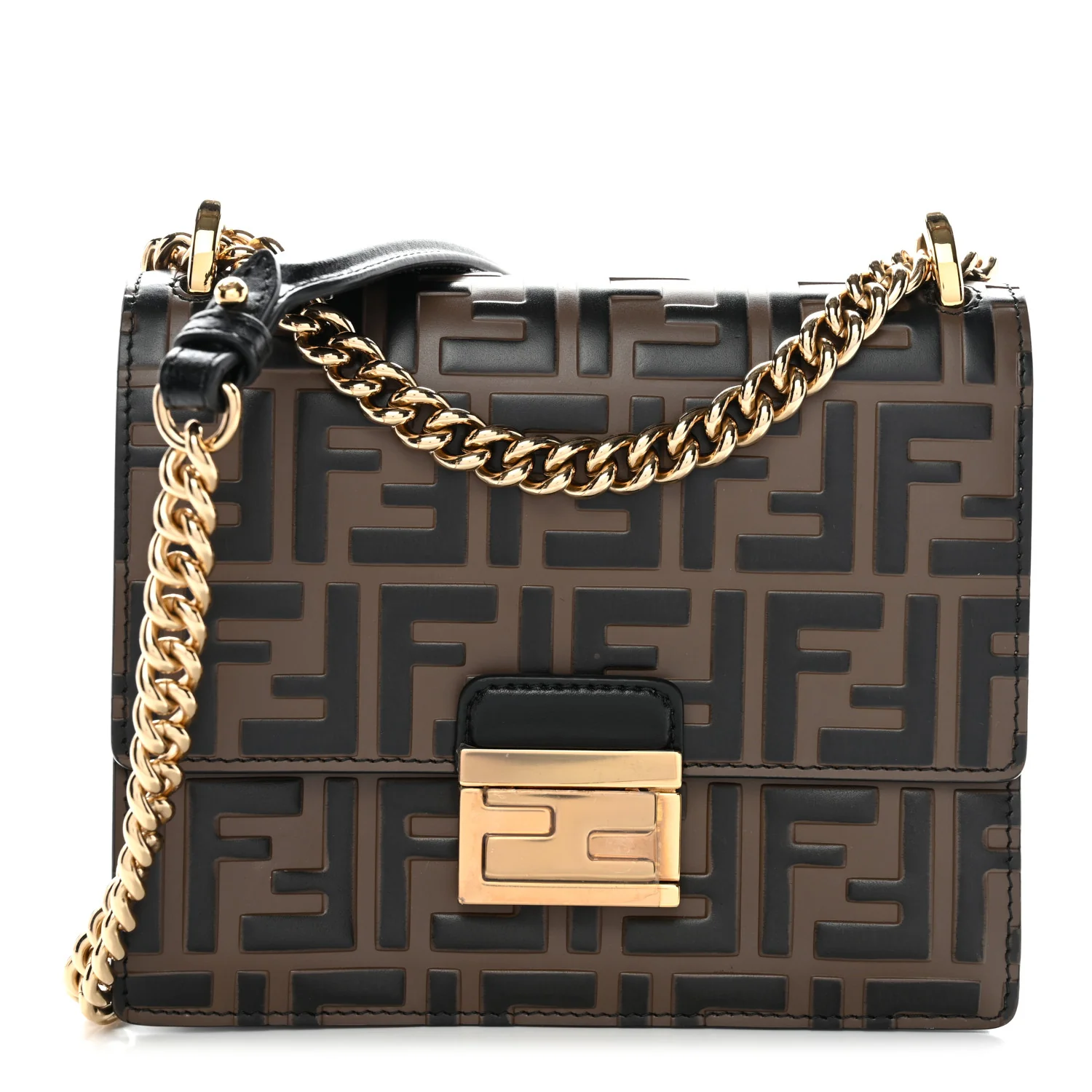 Vitello Liberty Bi-Color FF 1974 Embossed Small Kan U Shoulder Bag Maya Black - Top Club