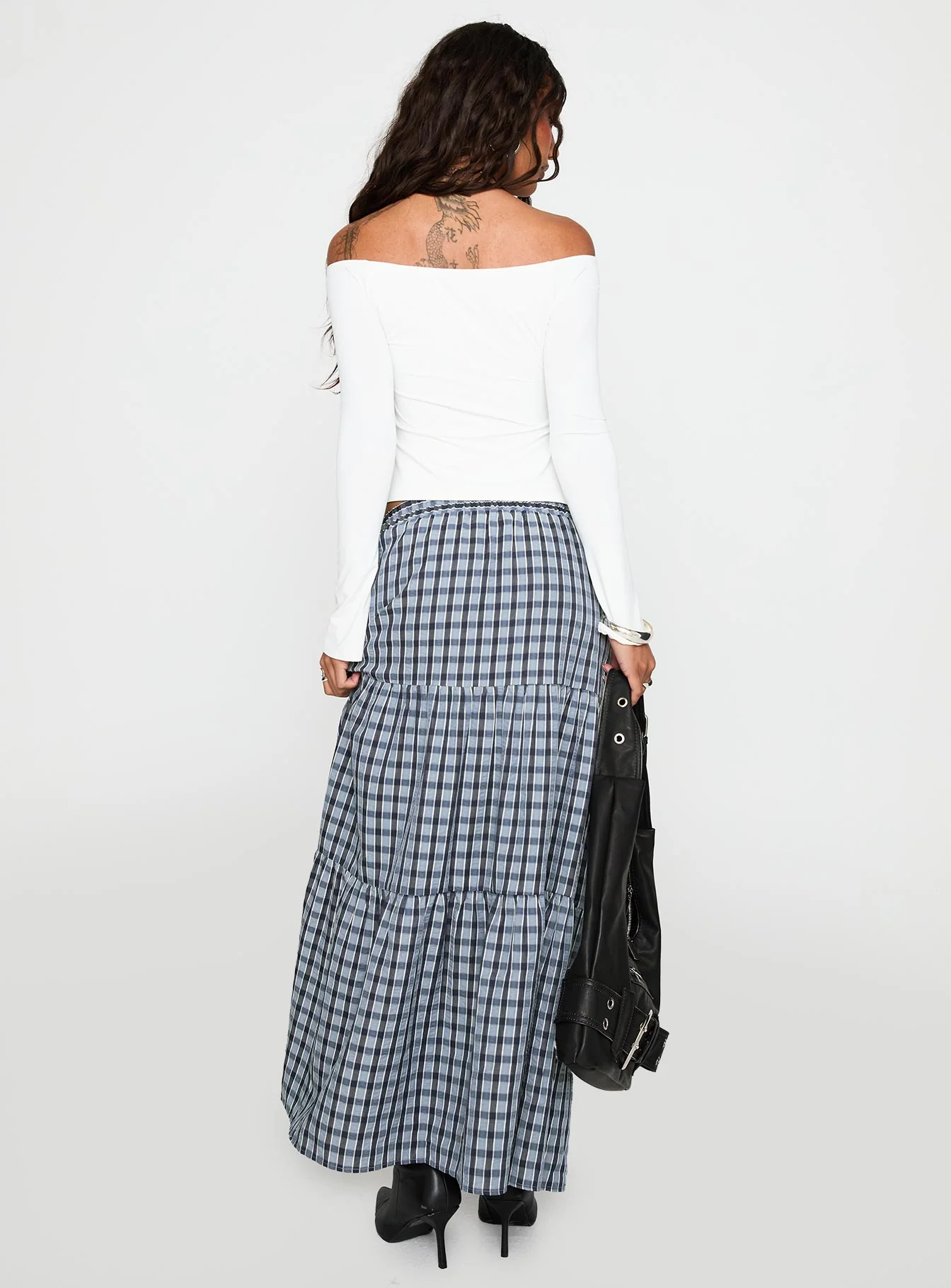 Rockwell Tiered Midi Skirt Navy Check