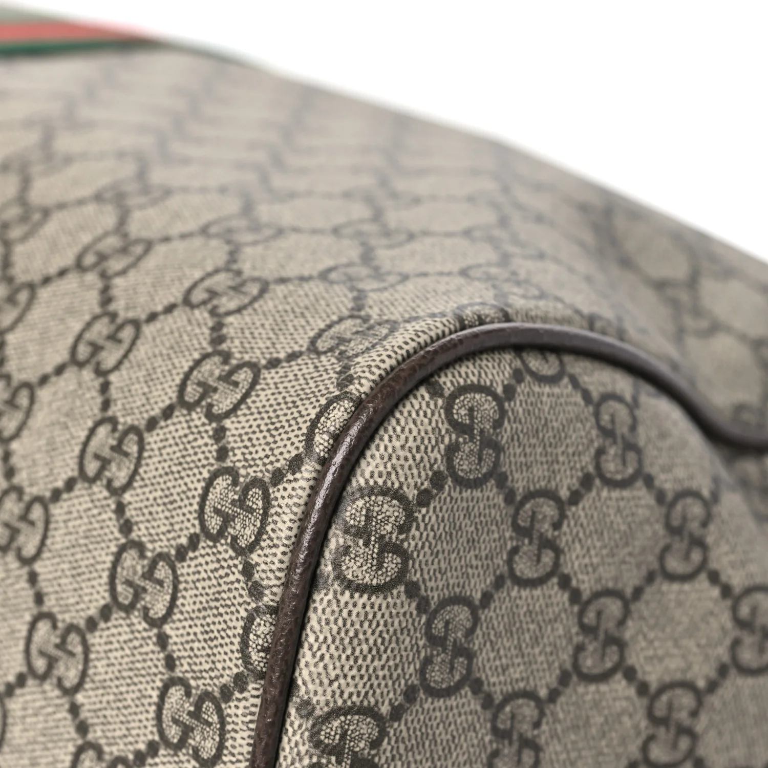 GG Supreme Monogram Textured Dollar Calfskin Web Medium Savoy Duffle Bag Beige Dark Brown - Top Club