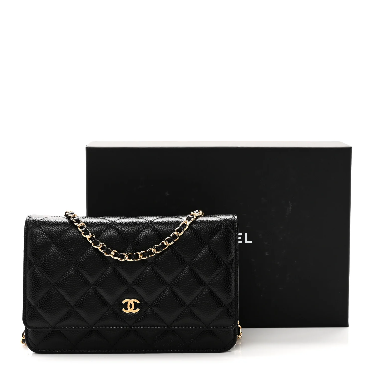 Caviar Quilted Wallet on Chain WOC Black - Top Club