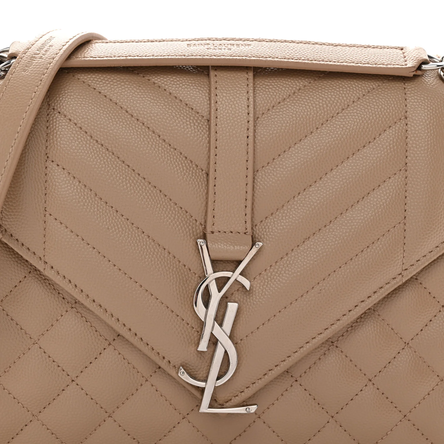 Grain De Poudre Textured Mixed Matelasse Medium Triquilt Monogram Satchel Dark Beige - Top Club