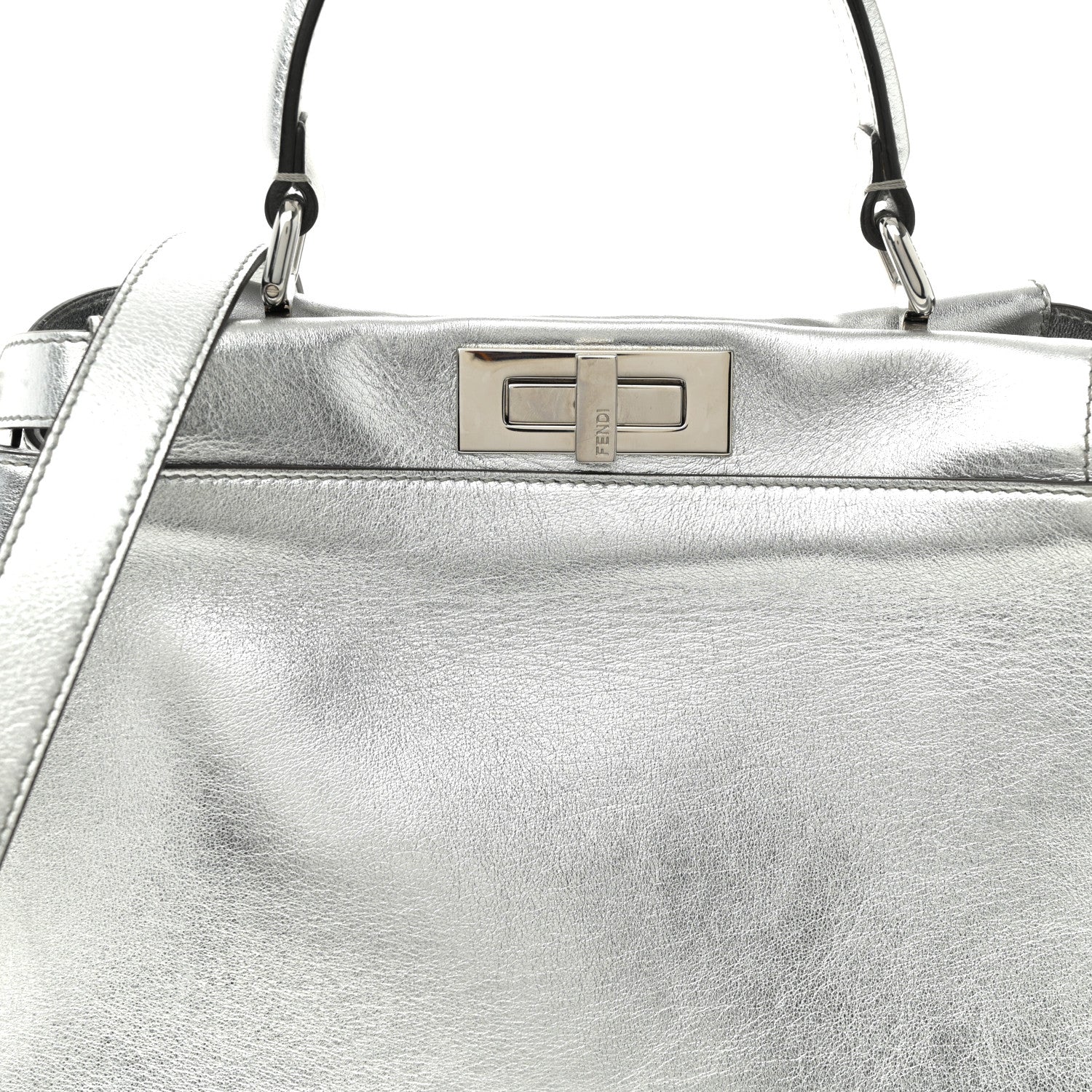 Vitello Catalan Mirror Medium Peekaboo Iconic Satchel Argento - Top Club